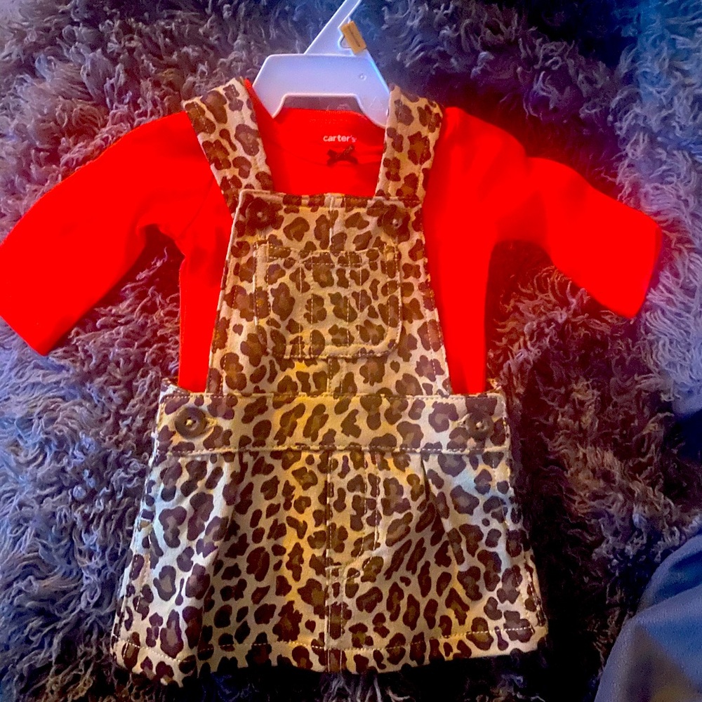 New born leopard over all dress set
